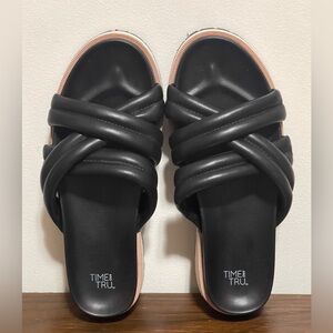 Time and Tru Black Slide Sandals with Criss-Cross Design